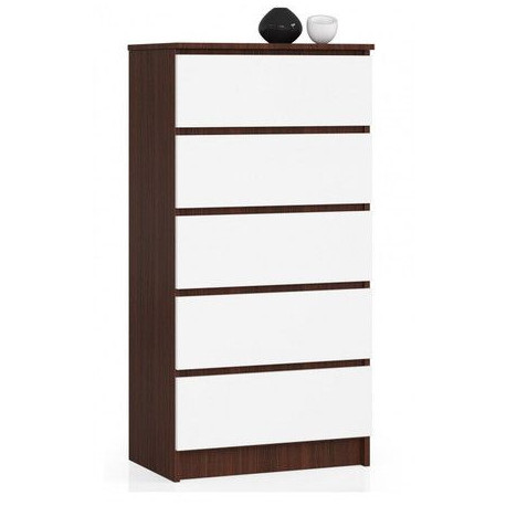 Úzká vysoká šuplíková skříňka komoda bílá / wenge lamino 60x121x40 cm