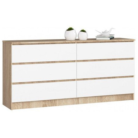 Dřevěná komoda dub sonoma / bílá 160 do obývacího pokoje šuplíková 160x77x40 cm
