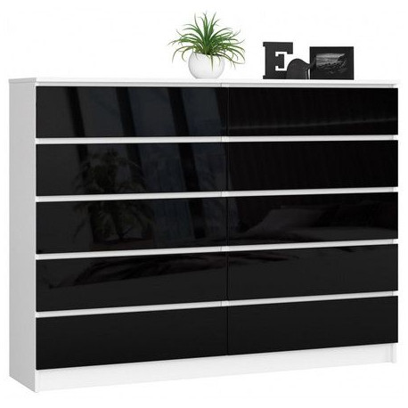 Komoda 160 cm šuplíky černá lesklá / bílá ve vyšším provedení 160x121x40 cm
