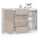 Univerzální úložná skříňka béžová lesklá / bílá se šuplíky a dveřmi 138x99x40 cm
