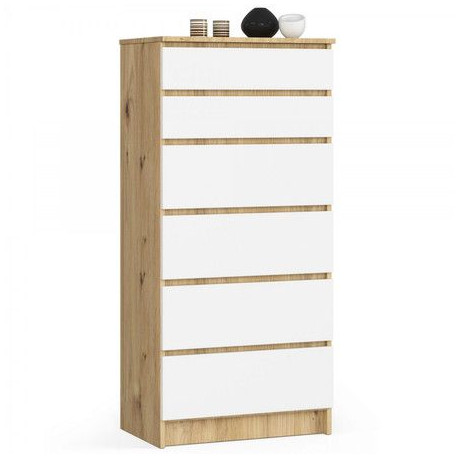 Komoda 60 úzká vysoká dub artisan bílá se šuplíky, moderní styl, 60x130x40 cm