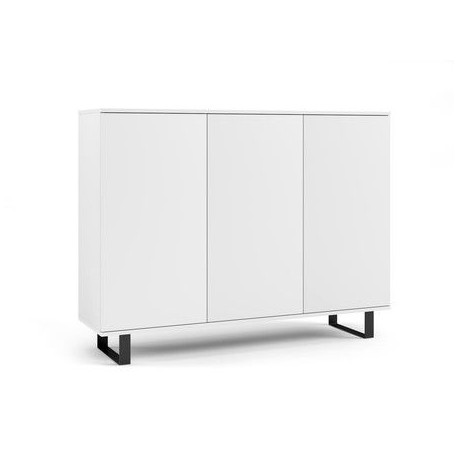Bílá moderní komoda 150 do obývacího pokoje / ložnice, lamino + kovová podnož, 150x100x40 cm