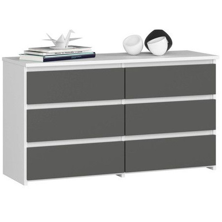 Komoda 100 bílá šedá 6 zásuvek 100x57x35 cm do pokoje / ložnice / chodby