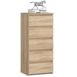 Komoda vysoká úzká světle hnědé dřevo dub sonoma šuplíková 40x92x35 cm