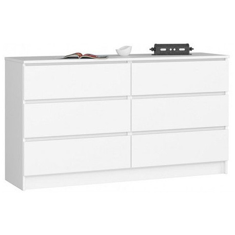 Bílá komoda 140 šuplíková na oblečení / ponožky / čepice, 138x77x40 cm