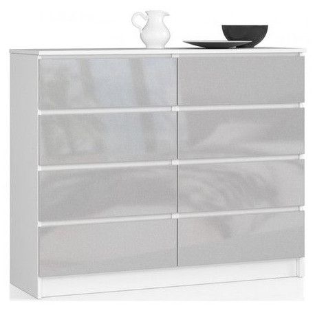 Komoda bílá + lesklé šedé čelo se šuplíky 120 cm do obýváku / pracovny / pokoje, 120x99x40 cm