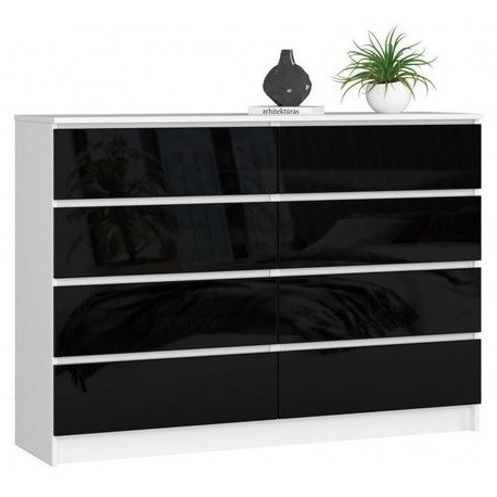 Moderní komoda černobílá šuplíková do ložnice / obýváku / pracovny, 138x99x40 cm