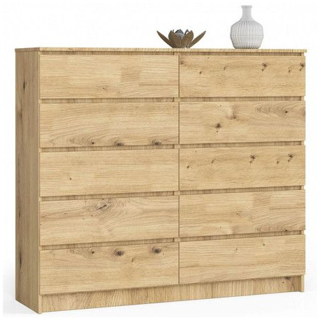 Hnědá komoda 140 lamino dub artisan se šuplíky na čepice / šály / rukavice, 138x121x40 cm