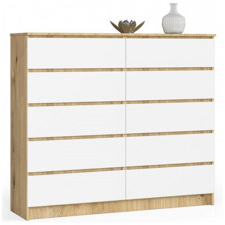 Velká komoda se šuplíky dub artisan / bílá do obýváku, dětského pokoje, ložnice, 120x121x40 cm