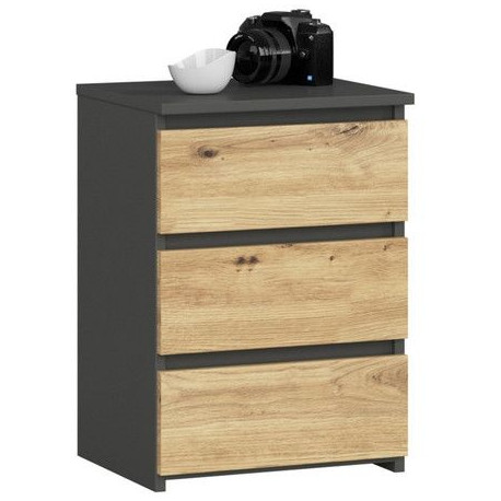 Malá levná skříňka se šuplíky grafit / dub artisan 40x57x35 cm na čepice / šály / ponožky