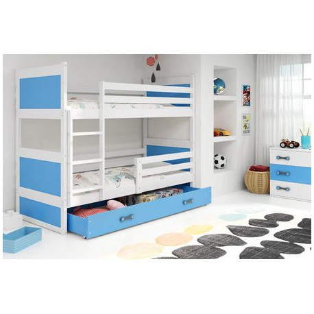 Patrová postel pro kluky modrá / bílá 160x80 cm komplet s matracemi a rošty
