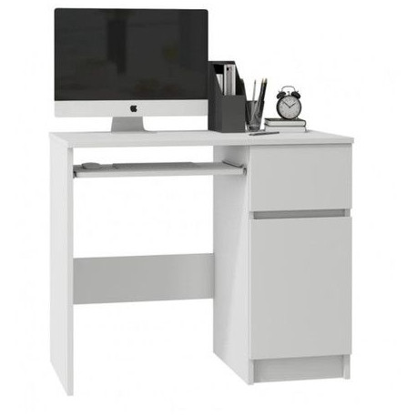 Malý dětský stůl na PC bílý 90 cm se šuplíkem a skříňkou
