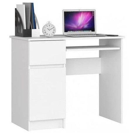 Stůl pod notebook bílý levný 90 cm, výsuvná deska na klávesnici, úložné prostory