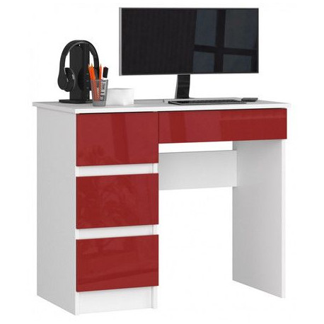 Malý psací stůl se šuplíky červená lesklá / bílá 90 cm do dětského pokoje / pracovního koutu