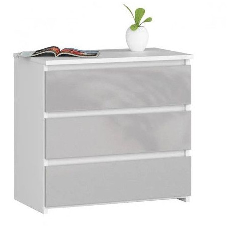 Moderní malá šuplíková skříňka světle šedá lesklá / bílá, na čepice / rukavice / šály, 60x57x35 cm