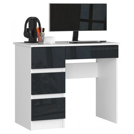 PC stůl malý šedá lesklá / bílá 90 cm do dětského pokoje / studentského pokoje / pracovny