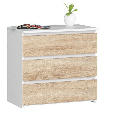 Skříňka komoda malá se šuplíky světle hnědá + bílá, dub sonoma, 60x57x35 cm