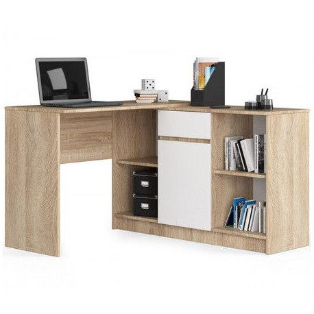 Rohový kancelářský stůl se skříňkou pravý roh dub sonoma + bílá, šířka 120 cm
