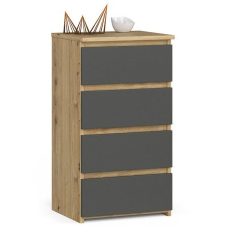 Úzká skříňka se šuplíky dub artisan / tmavě šedá do chodby, předsíně, pokoje, 40x74x35 cm