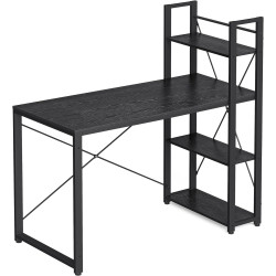 Psací stůl industriální černý kovový rám s regálem, šířka 120 cm