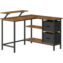 Designový rustikální rohový psací stůl do pracovny / kanceláře, tmavě hnědá + černá, š. 115 cm