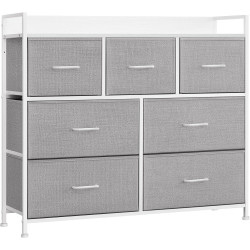 Komoda kovová s látkovými zásuvkami bílá / šedá do ložnice, pokoje, obýváku, 98x85x29 cm