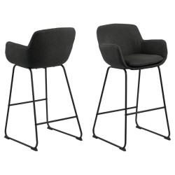 Pohodlná čalouněná barová židle s područkami a opěradlem, tenké kovové nohy, tmavě šedá