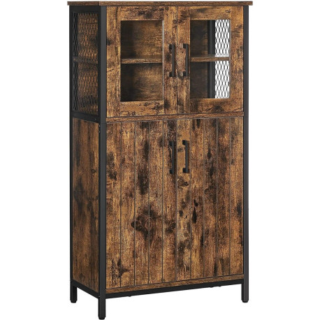 Designová rustikální komoda 60 cm ocel + opálené dřevo, černá / tmavě hnědá, 60x108x30 cm