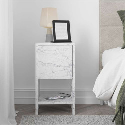 Designový noční stolek s velkým úložným prostorem ve stylu skříňky bílý mramor 30x55x30 cm