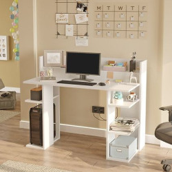 Levný počítačový stůl bílý do dětského pokoje / pracovny, velké úložné prostory, 124 cm